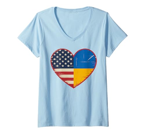 Damen USA Ukraine Heart - Doppelte Staatsbürgerschaft T-Shirt mit V-Ausschnitt von Flag USA Ukraine Heart - Dual Citizenship