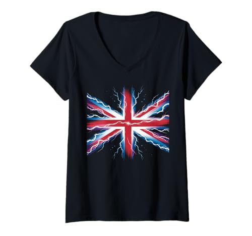 Damen Union Jack Britische Flagge Herz Britisches Vereinigtes Königreich Great T-Shirt mit V-Ausschnitt von Flag United Kingdom UK