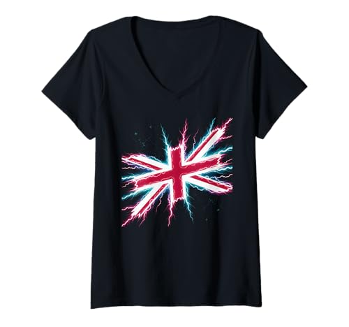 Damen Union Jack Britische Flagge Herz Britisches Vereinigtes Königreich Great T-Shirt mit V-Ausschnitt Damen Union Jack Britische Flagge Herz Britisches Vereinigtes Königreich Great T-Shirt mit V-Ausschnitt von Flag United Kingdom UK