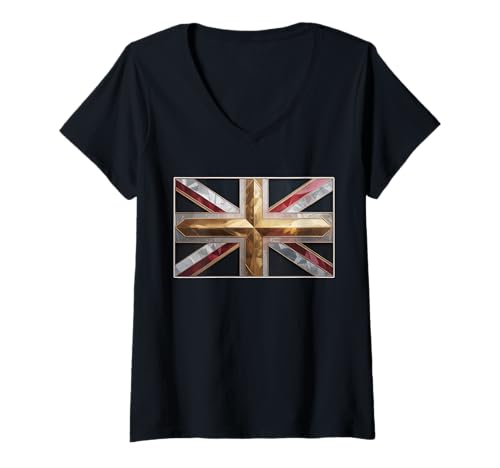 Damen Union Jack Britische Flagge Herz Britisches Vereinigtes Königreich Great T-Shirt mit V-Ausschnitt Damen Union Jack Britische Flagge Herz Britisches Vereinigtes Königreich Great T-Shirt mit V-Ausschnitt von Flag United Kingdom UK