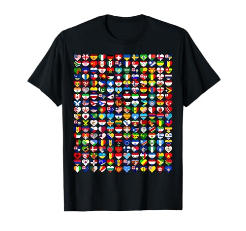 Weltkarte mit Flaggen der Flaggen der Länder, Herzflaggen, für Kinder und Jungen T-Shirt Weltkarte mit Flaggen der Flaggen der Länder, Herzflaggen, für Kinder und Jungen T-Shirt von Flags of the Countries of the World Travel tee
