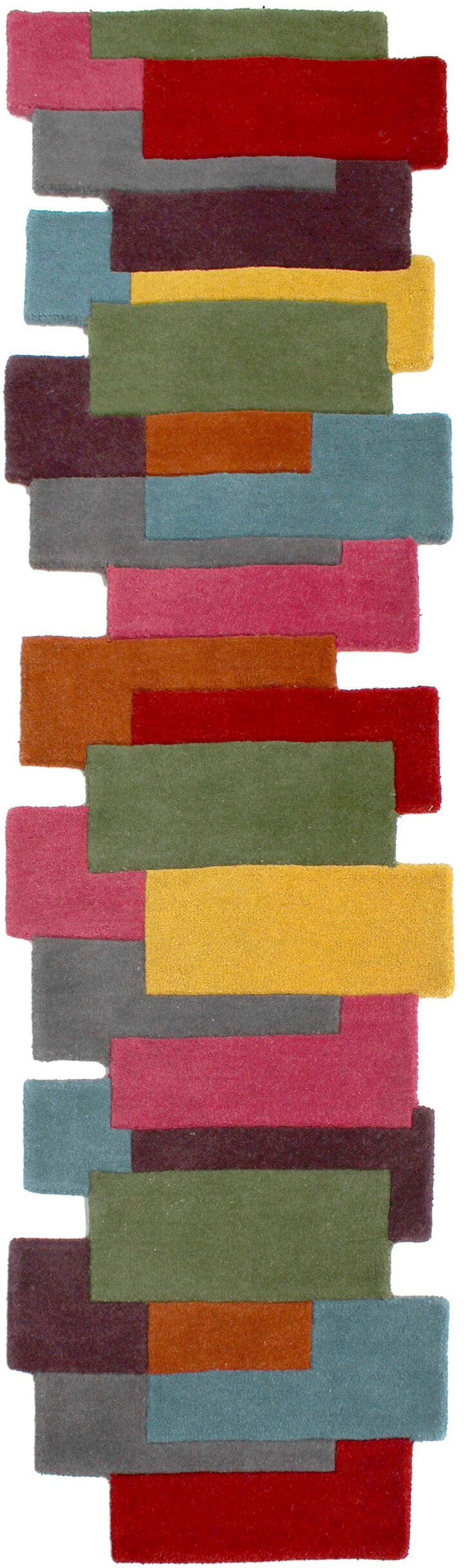 FLAIR RUGS Läufer "Abstract Collage", rechteckig, 100% Wolle, Karo Design, Patchwork, modern, mehrfarbig, Teppichläufer von Flair Rugs