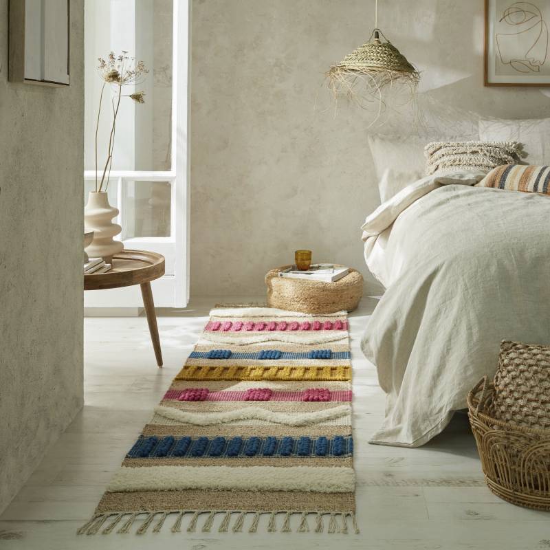 FLAIR RUGS Läufer "Medina, mit abstraktem Streifenmuster" rechteckig 12 mm Höhe Boho-Look, aus Naturfasern wie Wolle & Jute, Teppichläufer von Flair Rugs