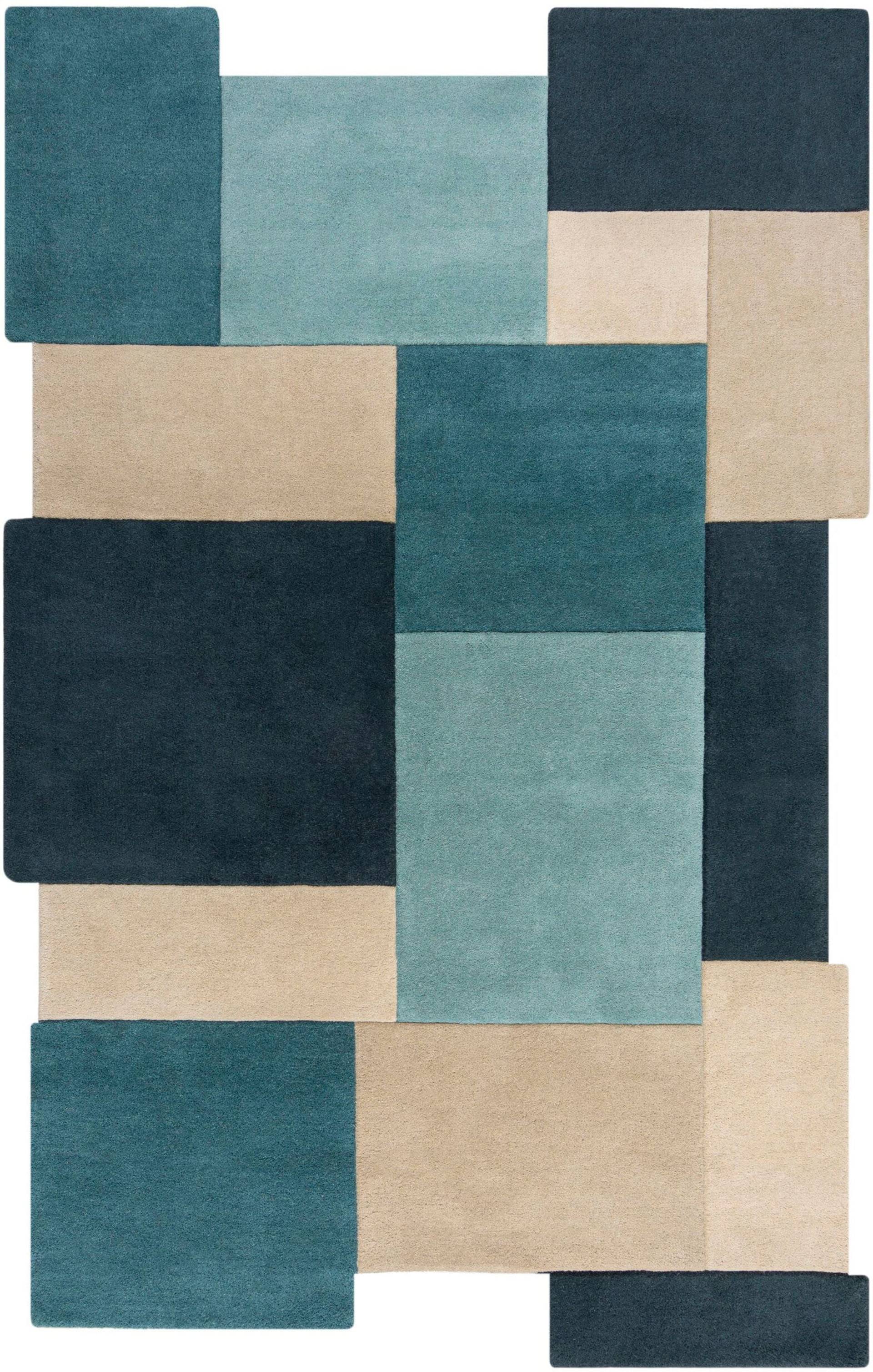 FLAIR RUGS Wollteppich "Abstract Collage", rechteckig, 100% Wolle, Karo Design, Patchwork, modern, mehrfarbig von Flair Rugs