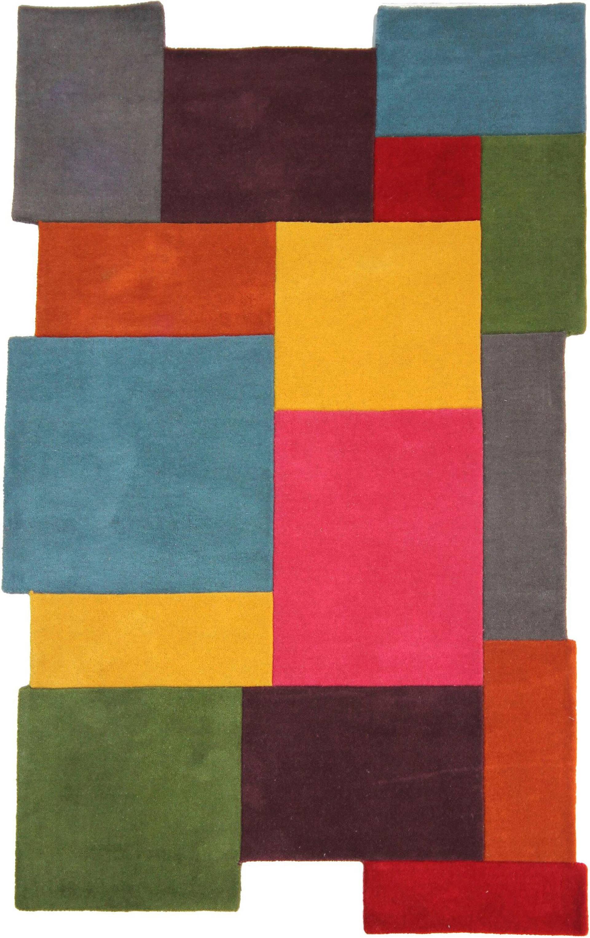 FLAIR RUGS Wollteppich "Abstract Collage", rechteckig, 100% Wolle, Karo Design, Patchwork, modern, mehrfarbig von Flair Rugs
