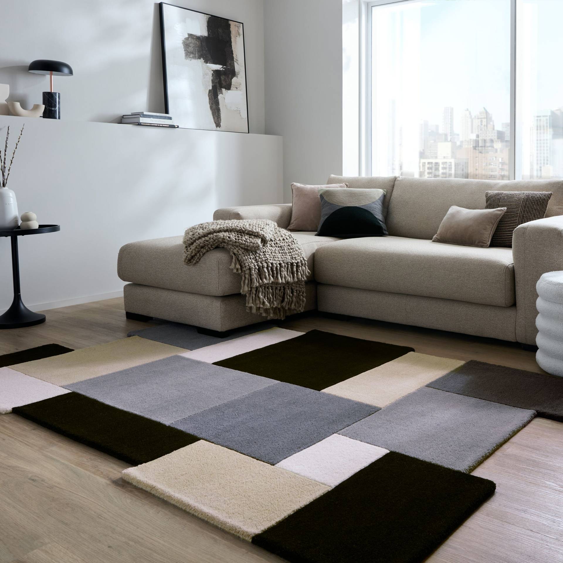 FLAIR RUGS Wollteppich "Abstract Collage", rechteckig, 11 mm Höhe, 100% Wolle, Karo Design, Patchwork, modern, mehrfarbig von Flair Rugs