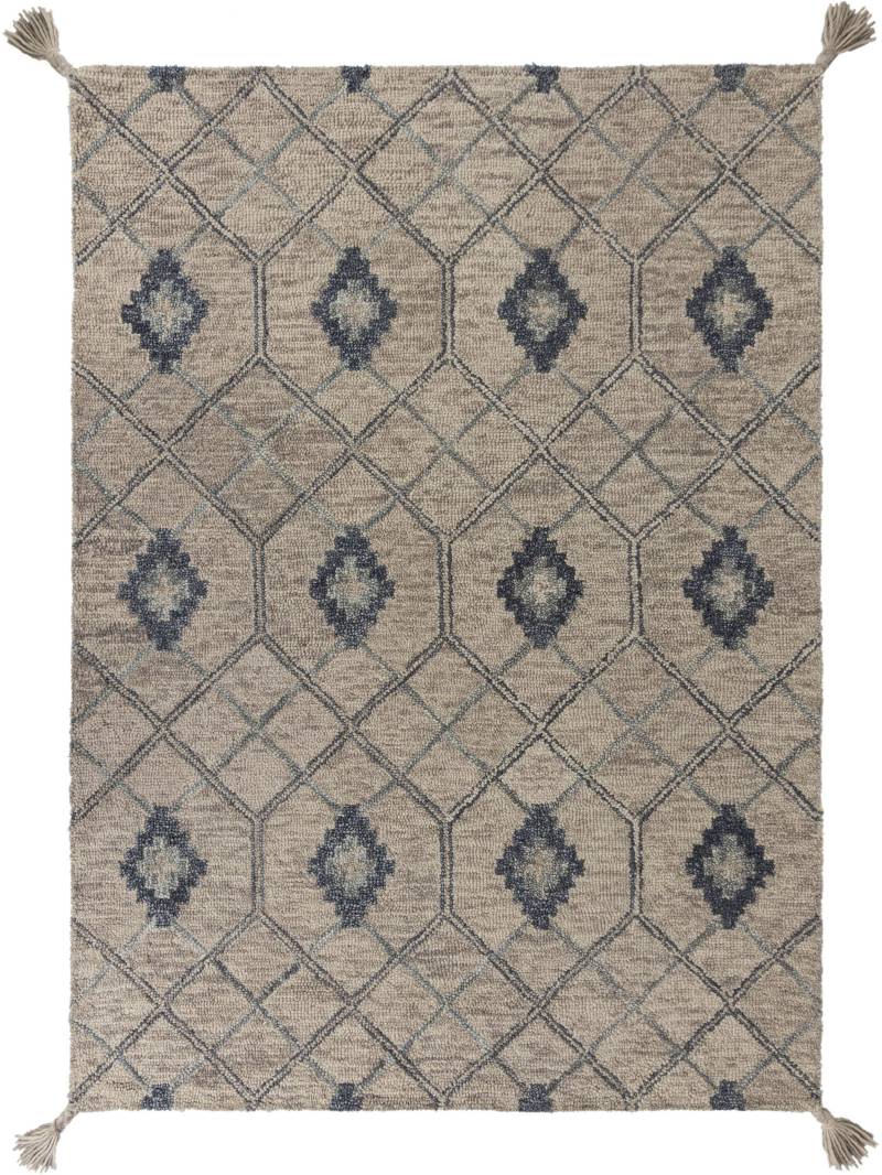 FLAIR RUGS Wollteppich "Diego aus 100% Wolle, mit Quasten" rechteckig 40 mm Höhe fußbodenheizungsgeeignet, Boho Look, Wohnzimmer, Schlafzimmer von Flair Rugs