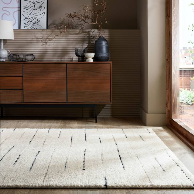 FLAIR RUGS Wollteppich "Dottie Linear" rechteckig 6 mm Höhe natürlich wärmeisolierend, Wolle, handgewebt, Scandi, Wohnzimmer von Flair Rugs