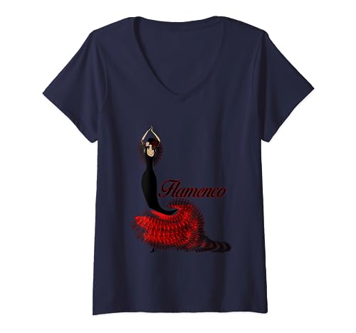 Damen Flamenco Tänzerin 2 - Spanien T-Shirt mit V-Ausschnitt Damen Flamenco Tänzerin 2 - Spanien T-Shirt mit V-Ausschnitt von Flamenco Spezialist – Spanien, Tänzer, Musik