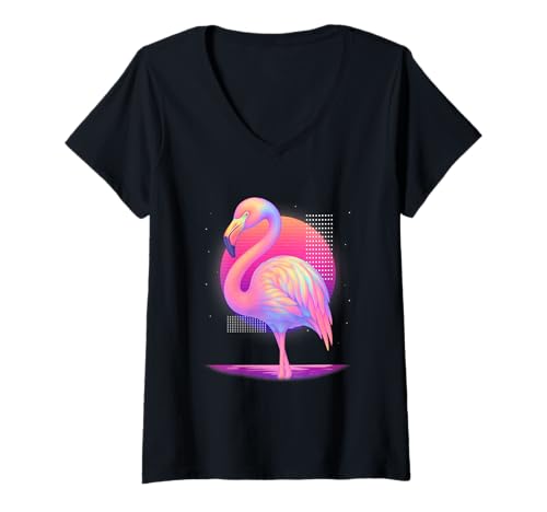 Damen Flamingo Vaporwave Bird Pastell Sunset Tropics T-Shirt mit V-Ausschnitt Damen Flamingo Vaporwave Bird Pastell Sunset Tropics T-Shirt mit V-Ausschnitt von FlamiGlow