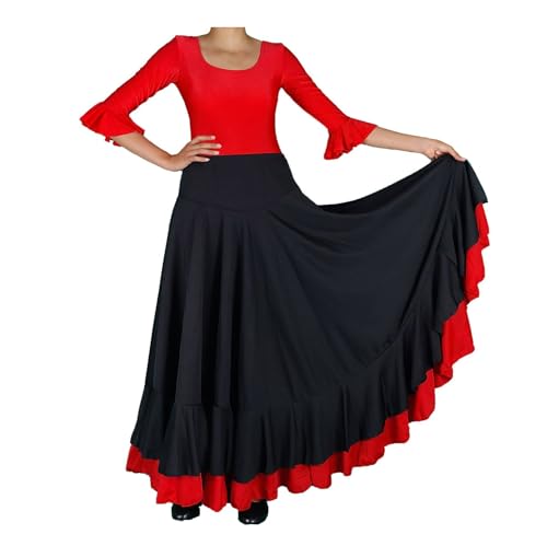 Flamenco Rock mit 2 Rüschen, Schwarz / Rot Gr. 9-10 Jahre, Schwarz / Rot von Flamifeel