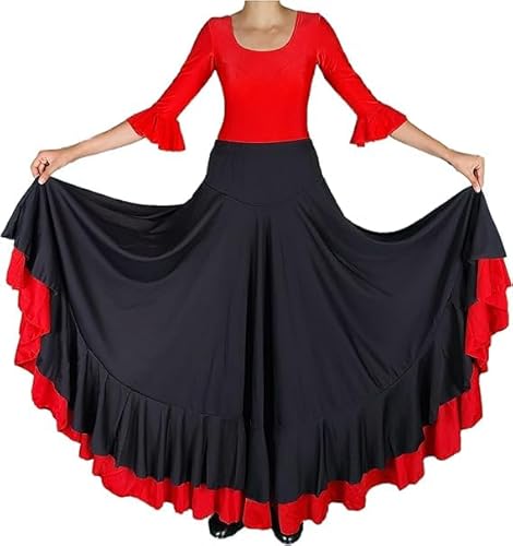 Jupe Flamenco de Danse flamenca Gitane andalouse Noir/Rouge Adulte (DE/NL/SE/PL, Alphanumerisch, L, Regular, Regular) von Flamifeel