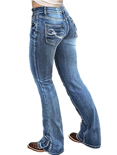 Flamingals 90er Jahre Vintage Niedrige Taille Knopf Saum Bootcut Jeans für Frauen Flare Leg Jeans, Marineblau, S von Flamingals