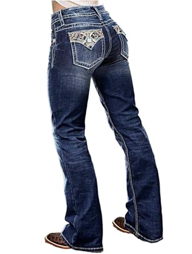 Flamingals Butt Lifting Bootcut Jeans Stretchy Casual Herbst Winter Trendy Flare Leg Jeans für Damen, Dunkles Indigoblau, X-Groß von Flamingals