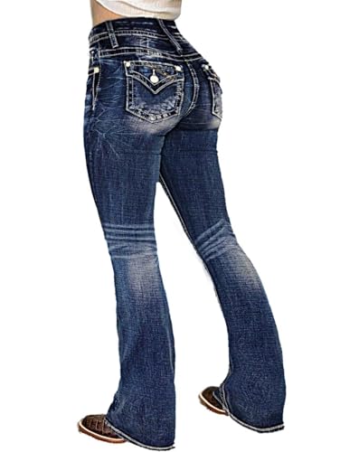 Flamingals Butt Lifting Bootcut Jeans Stretchy Casual Herbst Winter Trendy Flare Leg Jeans für Damen, Grau, Eisblau, M von Flamingals