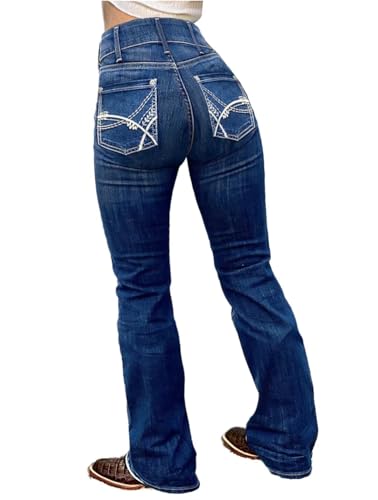 Flamingals Butt Lifting Bootcut Jeans Stretchy Casual Herbst Winter Trendy Flare Leg Jeans für Damen, Indigo/Mandala-Traum, X-Groß von Flamingals