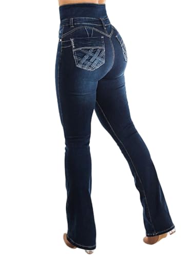 Flamingals Damen Butt Lifting Jeans für Frauen Trendige Bauchkontrolle Jeans Stretch Denim Pants, Marineblau, X-Groß von Flamingals