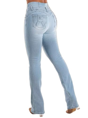 Flamingals Damen Butt Lifting Jeans für Frauen Trendy Bauchweg Jeans Stretch Denim Pants, Bleach Blue, Groß von Flamingals