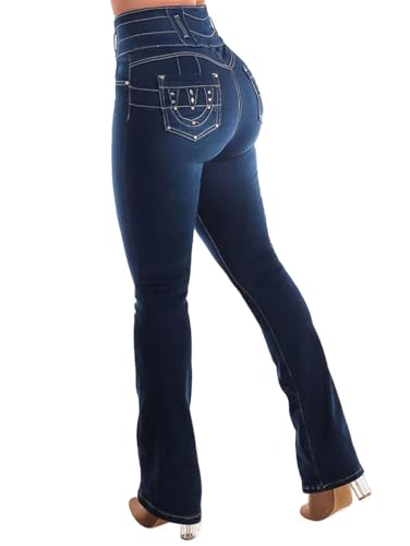 Flamingals Damen Butt Lifting Jeans für Frauen Trendy Bauchweg Jeans Stretch Denim Pants, Dunkelblau, Groß von Flamingals