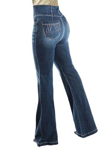 Flamingals Damen Butt Lifting Jeans für Frauen Trendy Bauchweg Jeans Stretch Denim Pants, Tiefes Blau, M von Flamingals