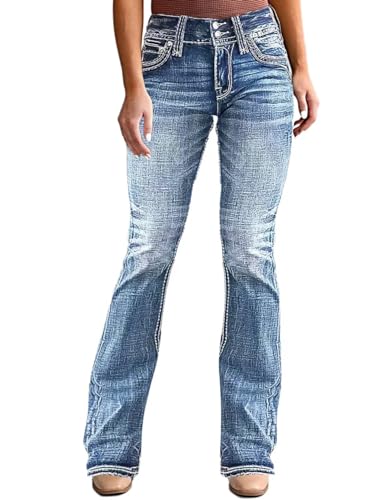 Flamingals Jeans mit geradem Bein für Damen, dehnbar, mittlere Taille, Doppelknopf-Waschung, solide Skinny-Jeans, Hell, blau, S Flamingals Jeans mit geradem Bein für Damen, dehnbar, mittlere Taille, Doppelknopf-Waschung, solide Skinny-Jeans, Hell, blau, S von Flamingals