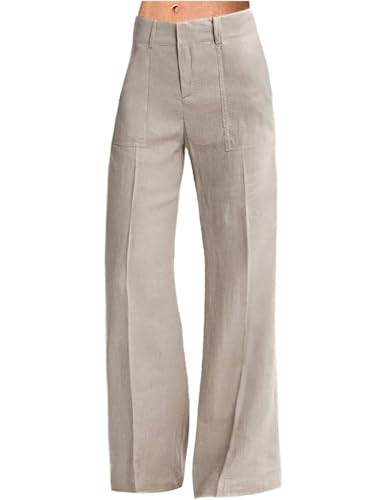 Flamingals Lässige Cargohose für Damen, mittlere Taille, Flap Pocket, weites Bein, Baggy-Jeans, trendig, Beige, M von Flamingals