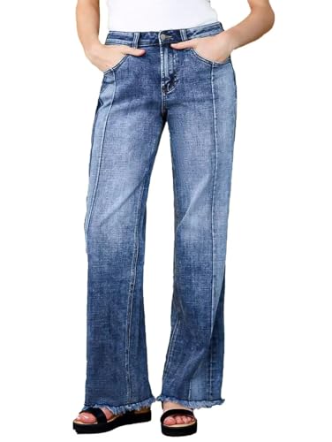 Flamingals Straight Leg Mid Rise Baggy Jeans Boyfriend Denim Strenchy Jeans ohne Gürtel, Marineblau, XX-Large von Flamingals