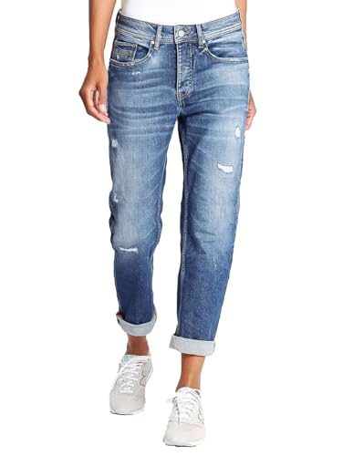 Flamingals Straight Leg Mid Rise Boyfriend Zerrissener Rollsaum Denim Jeans, Mittleres Blau, 3X-Groß von Flamingals