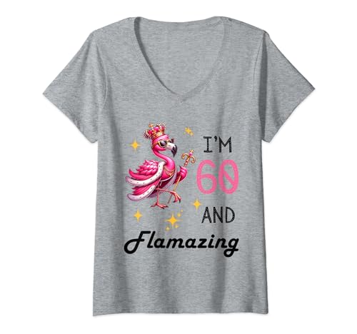 Damen Flamingo 60. Geburtstag Ich bin 60 Jahre alt und umwerfend T-Shirt mit V-Ausschnitt Damen Flamingo 60. Geburtstag Ich bin 60 Jahre alt und umwerfend T-Shirt mit V-Ausschnitt von Flamingo Birthday Matching Outfits
