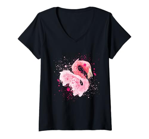 Damen Flamingo Aquarell Shirt Flamingo Shirt Flamingo Shirts T-Shirt mit V-Ausschnitt Damen Flamingo Aquarell Shirt Flamingo Shirt Flamingo Shirts T-Shirt mit V-Ausschnitt von Flamingo Designs By ShirtZilla