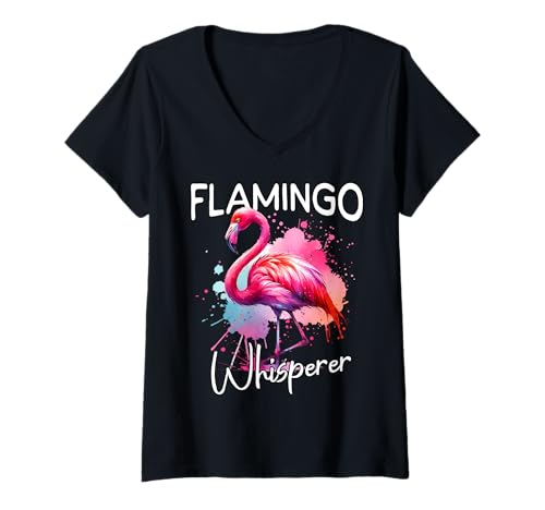 Damen Flamingo Whisperer Flamingo T-Shirt mit V-Ausschnitt Damen Flamingo Whisperer Flamingo T-Shirt mit V-Ausschnitt von Flamingo Designs Für Damen Und Herren