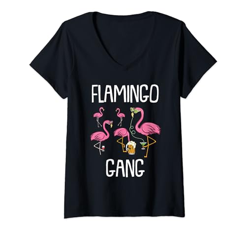 Damen Flamingo Gang | Flamingo T-Shirt mit V-Ausschnitt Damen Flamingo Gang | Flamingo T-Shirt mit V-Ausschnitt von Flamingo Geschenk für Junggesellenabschied