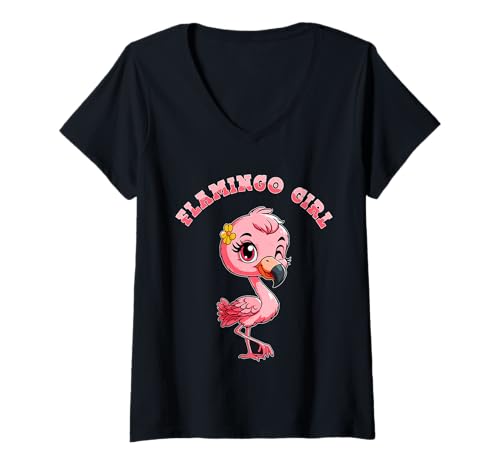 Damen Flamingo Mädchen Flamingo Mädchen Flamingo T-Shirt mit V-Ausschnitt Damen Flamingo Mädchen Flamingo Mädchen Flamingo T-Shirt mit V-Ausschnitt von Flamingo Love - Cute Flamingo Outfits