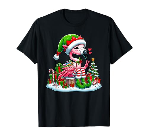 Lustiger Friedenshand Flamingo Elfe Weihnachten Damen Herren Kinder T-Shirt Lustiger Friedenshand Flamingo Elfe Weihnachten Damen Herren Kinder T-Shirt von Flamingo Lovers Christmas Costume For Boy Girl