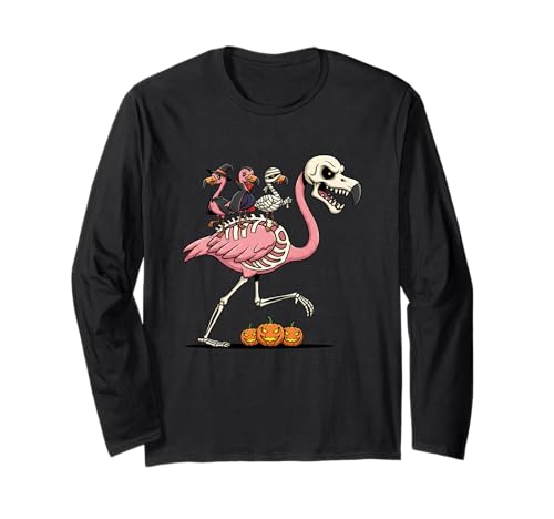Flamingo Skelett Mama Hexe Halloween Kinder Herren Damen Langarmshirt von Flamingo Lovers Cute Halloween Outfits Boy Girl
