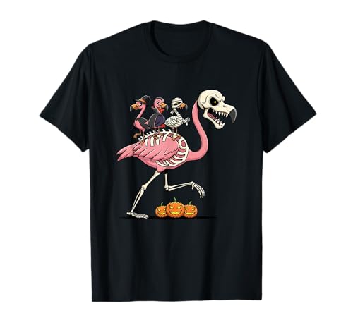Flamingo Skelett Mama Hexe Halloween Kinder Herren Damen T-Shirt von Flamingo Lovers Cute Halloween Outfits Boy Girl
