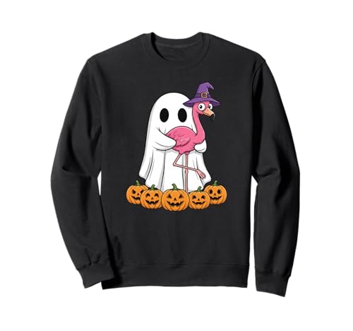 Lustiger Geist Flamingo Kürbis Halloween Kinder Herren Damen Sweatshirt von Flamingo Lovers Cute Halloween Outfits Boy Girl