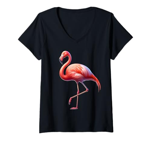 Damen Flamingo Design Flamingo T-Shirt mit V-Ausschnitt Damen Flamingo Design Flamingo T-Shirt mit V-Ausschnitt von Flamingo Motiv Herren Damen
