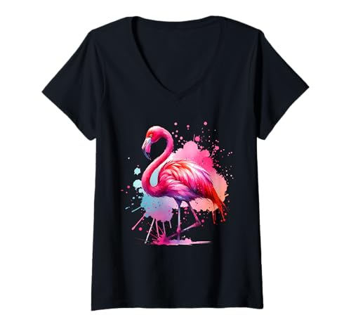 Damen Flamingo Flamingo T-Shirt mit V-Ausschnitt Damen Flamingo Flamingo T-Shirt mit V-Ausschnitt von Flamingo Motive Für Herren Und Damen