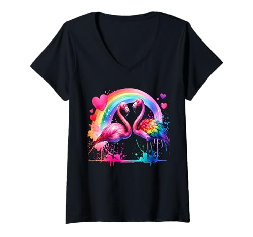 Damen Flamingo Flamingo T-Shirt mit V-Ausschnitt Damen Flamingo Flamingo T-Shirt mit V-Ausschnitt von Flamingo Motive Für Herren Und Damen