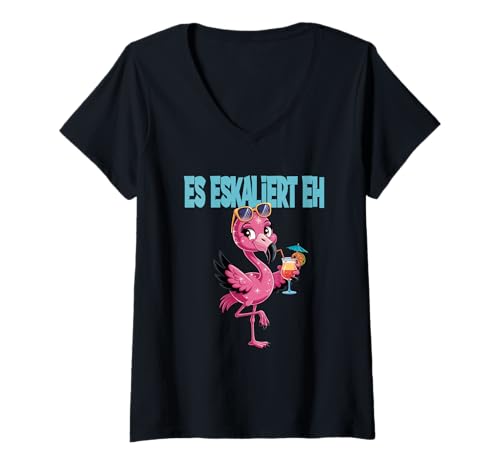 Damen Es Eskaliert Eh Flamingo Feiern Junggesellinenabschied T-Shirt mit V-Ausschnitt Damen Es Eskaliert Eh Flamingo Feiern Junggesellinenabschied T-Shirt mit V-Ausschnitt von Flamingo Party Fun -Enthusiasten