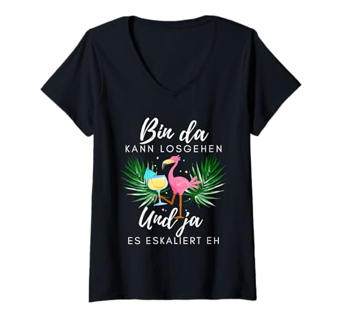 Damen Flamingo Bin da kann losgehen und ja es escaliert eh lustig T-Shirt mit V-Ausschnitt Damen Flamingo Bin da kann losgehen und ja es escaliert eh lustig T-Shirt mit V-Ausschnitt von Flamingo Partykostüm für Mädelsabend Geschenk