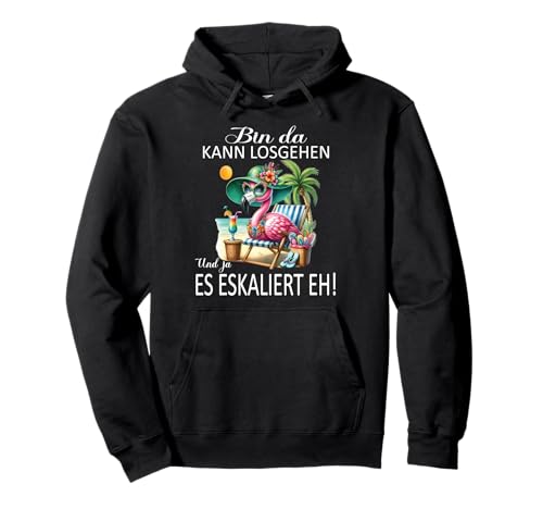 Bin da kann losgehen und ja es eskaliert eh Flamingo Frauen Pullover Hoodie von Flamingo Partykostüm für Mädelsabend Partyshirt