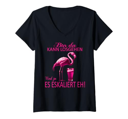 Damen Flamingo Bin da kann losgehen und ja es eskaliert eh Kostüm T-Shirt mit V-Ausschnitt Damen Flamingo Bin da kann losgehen und ja es eskaliert eh Kostüm T-Shirt mit V-Ausschnitt von Flamingo Partykostüm für Mädelsabend Partyshirt