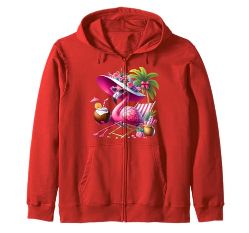 Flamingo Rosa Palme Tropischer Strand Sommer Urlaub Frauen Kapuzenjacke von Flamingo Pink Palm Tree Beach Summer Vacation Tees