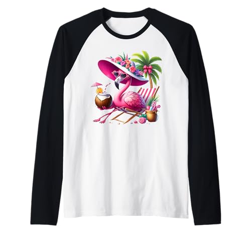 Flamingo Rosa Palme Tropischer Strand Sommer Urlaub Frauen Raglan von Flamingo Pink Palm Tree Beach Summer Vacation Tees