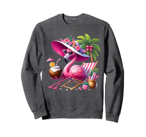 Flamingo Rosa Palme Tropischer Strand Sommer Urlaub Frauen Sweatshirt von Flamingo Pink Palm Tree Beach Summer Vacation Tees