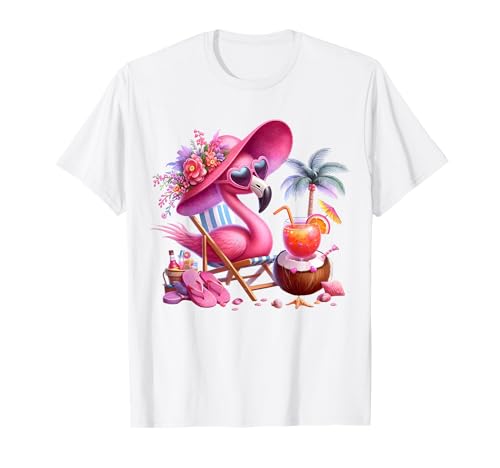Flamingo Rosa Palme Tropischer Strand Sommer Urlaub Frauen T-Shirt von Flamingo Pink Palm Tree Beach Summer Vacation Tees