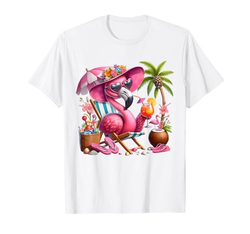 Flamingo Rosa Palme Tropischer Strand Sommer Urlaub Frauen T-Shirt von Flamingo Pink Palm Tree Beach Summer Vacation Tees