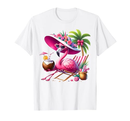 Flamingo Rosa Palme Tropischer Strand Sommer Urlaub Frauen T-Shirt von Flamingo Pink Palm Tree Beach Summer Vacation Tees